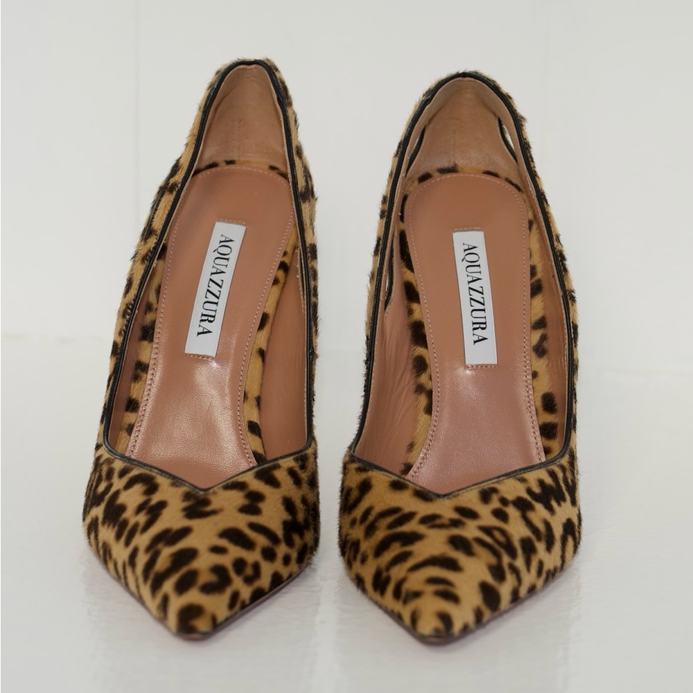 Aquazzura Sheeva Leopard Natural Pony Hair Print Cut-Out Heels 105mm Size 39 NEW - Picture 14 of 16